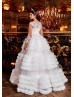 Beaded White Lace Tulle Ruffled Stunning Flower Girl Dress